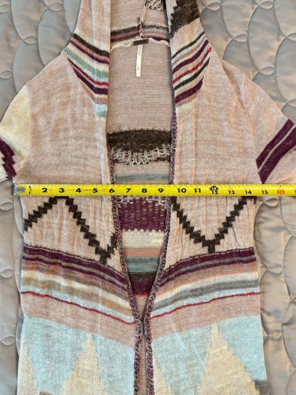 Free People Cream Purple Blue Boho Southwestern Long Duster Hooded Cardigan S - Picture 7 of 16